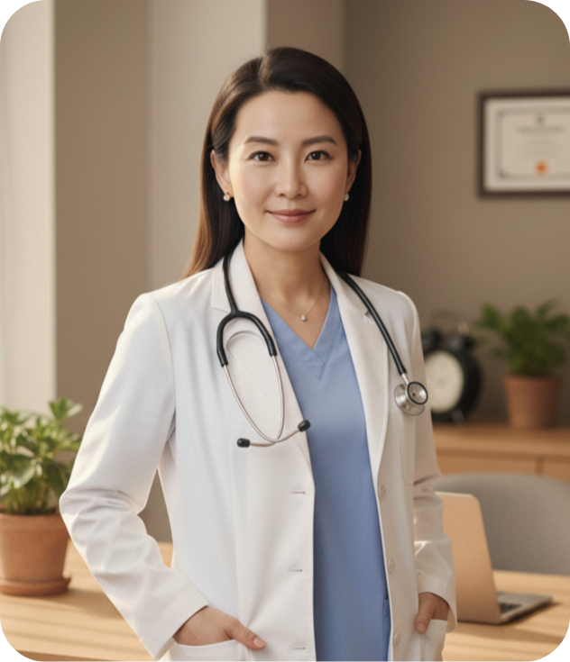 Smiling physician in clinic setting